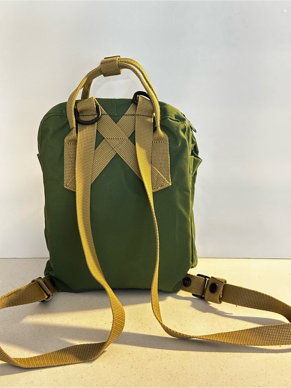 Fjallraven Kanken Mini Olive Green Backpack with Tan Adjustable Straps - Picture 2 of 12